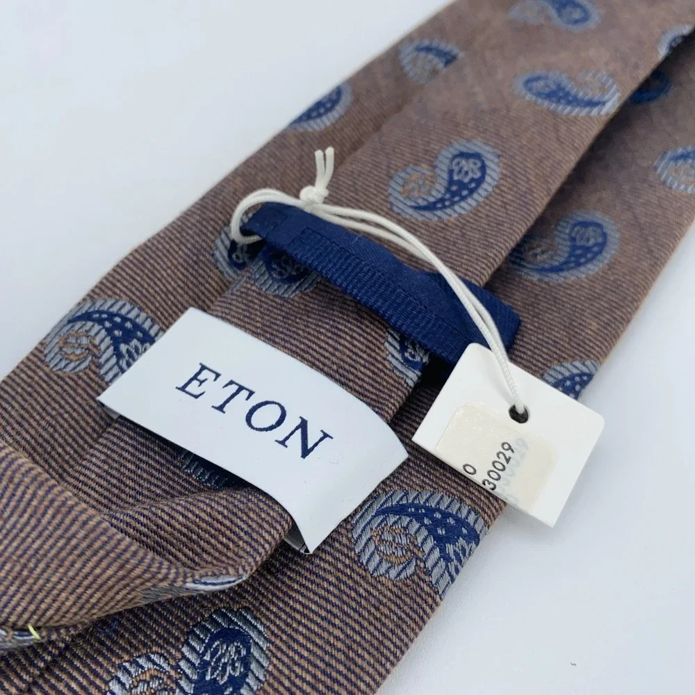 Eton Tie‎ Mens One Size Brown Blue Paisley Wool Luxury Classic Fit Necktie